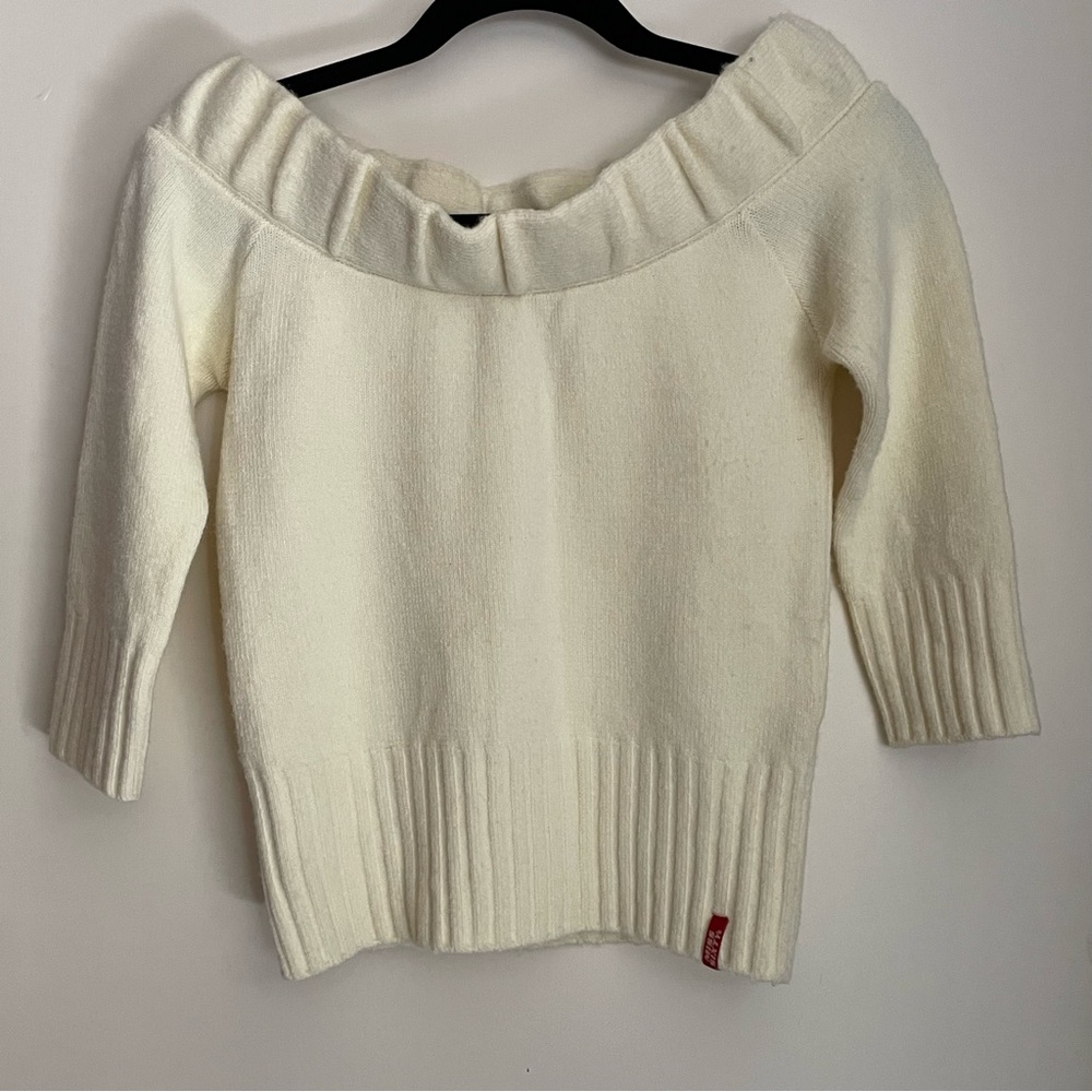 Miss Sixty cream color off-the-shoulder sweater with 3/4 length sleeves
